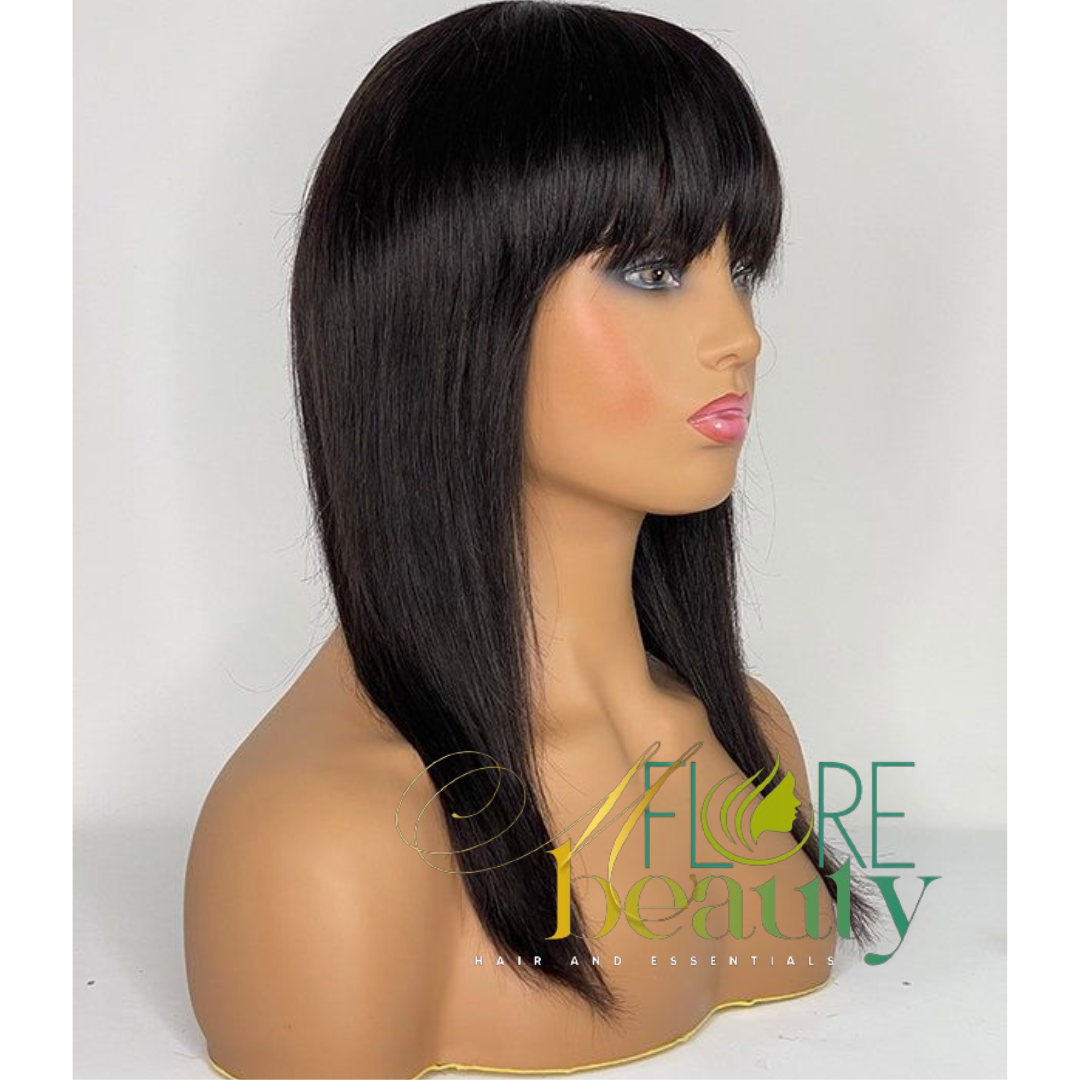 12" 1B Black Bang Wig 100% Indonesian hair
