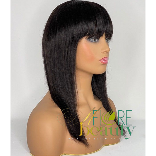 12" 1B Black Bang Wig 100% Indonesian hair