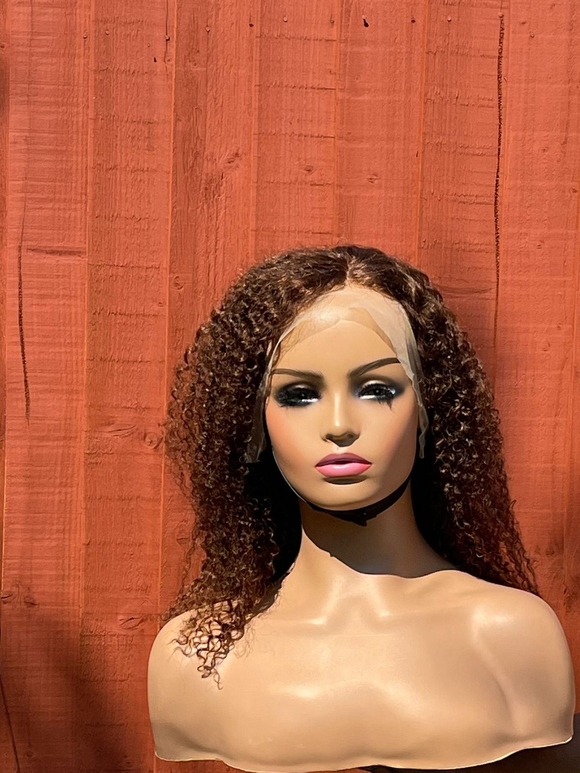 16" Chocolate brown curly virgin wig